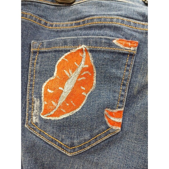 Old Navy Motorcycle Patches Skulls Lips Jeans Sturgis Daytona Lone Wolf Sz 6 - Picture 3 of 10